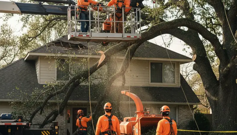 Emergency tree service crew clearing storm-damaged trees in Worcester, MA