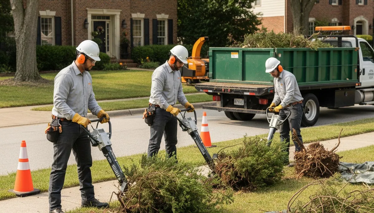 Shrub removal service in Worcester, MA, clearing overgrown shrubs from a residential property