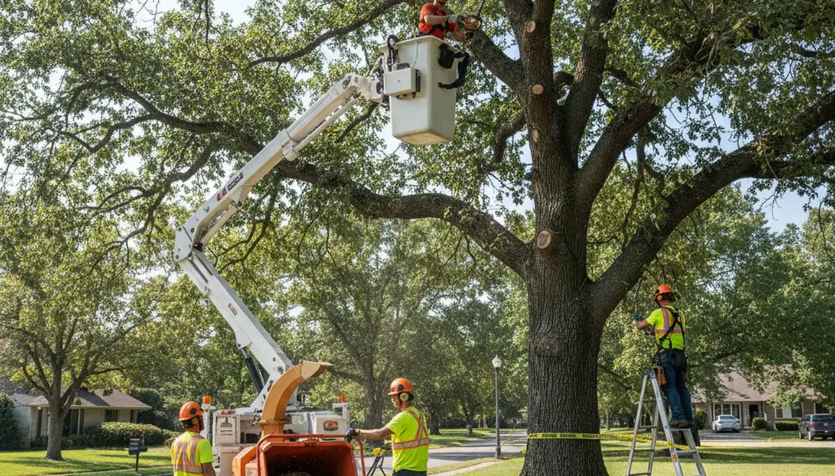 Tree care crew pruning trees in Worcester, MA for safer, healthier growth