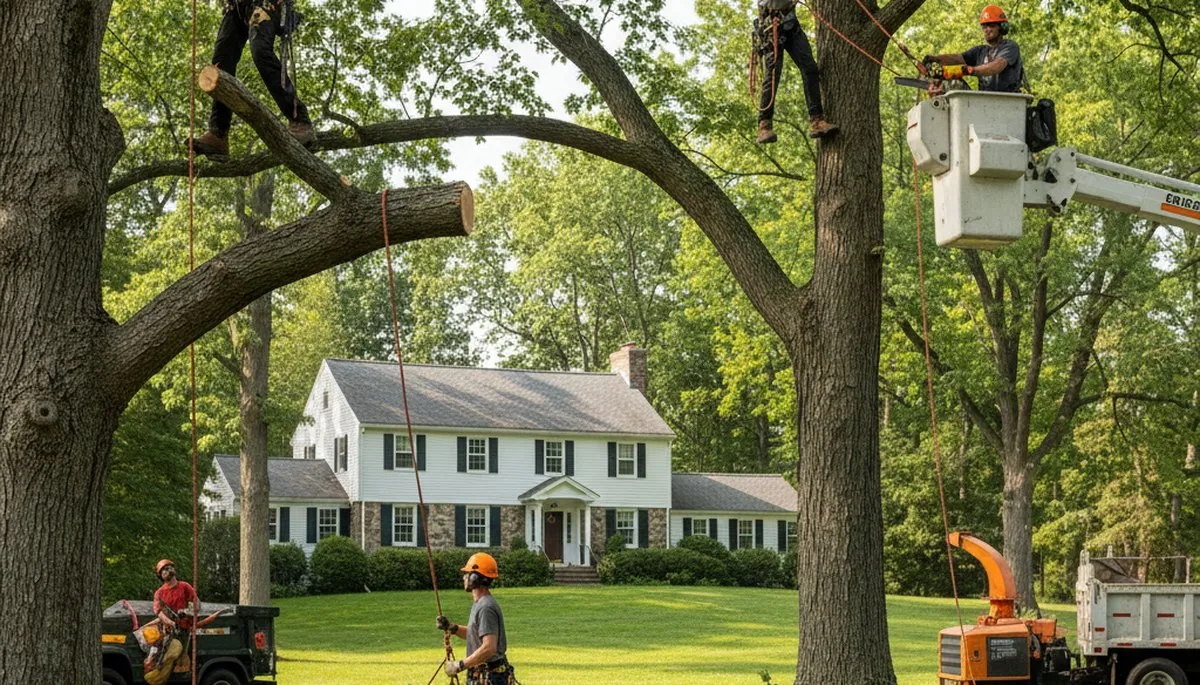 Tree removal crew with equipment serving Worcester, MA by TreeRemovalWorcesterMA.com