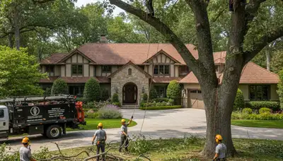 Tree service crew removing a tree in Worcester, MA for safe residential property cleanup