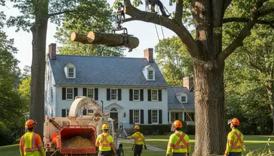 Tree service crew in Worcester, MA removing a tree for safe, professional property cleanup