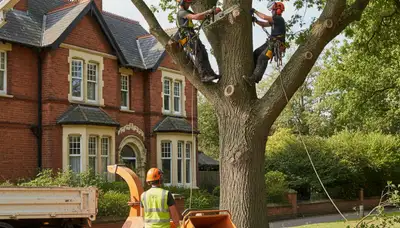 Tree service crew in Worcester, MA removing a tree for safe, professional property care