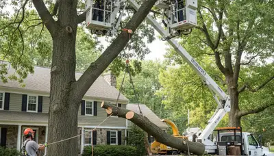 Worcester, MA tree service crew removing a tree for safe property protection