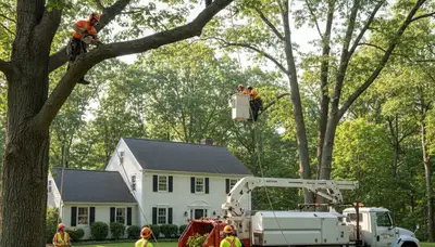 Professional tree removal crew serving Worcester, MA on a tree-service job site