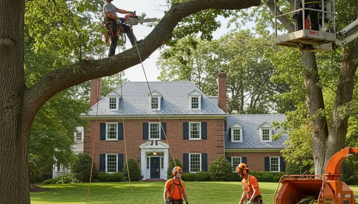 Tree service crew in Worcester, MA performing professional tree removal and trimming service