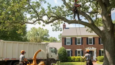 Tree service crew in Worcester, MA providing safe tree removal and trimming for local properties
