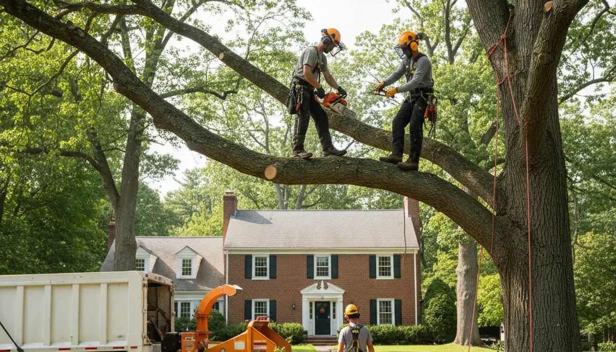 Worcester, MA tree service crew removing a tree for safe, professional property clearing