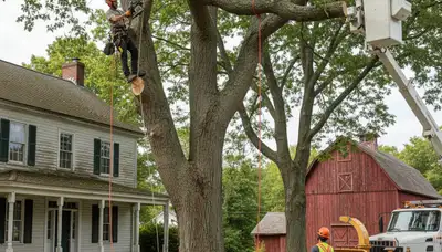 Tree service crew in Worcester, MA removing a tree for safe, professional property care
