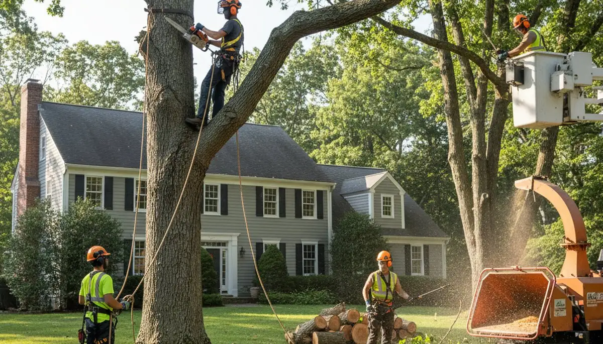 Tree service crew in Worcester, MA providing professional tree removal and trimming for local properties