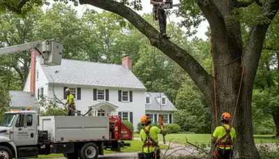 Tree service crew trimming and removing trees in Worcester, MA