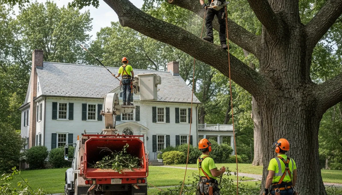 Professional tree service crew in Worcester, MA providing tree removal and trimming assistance