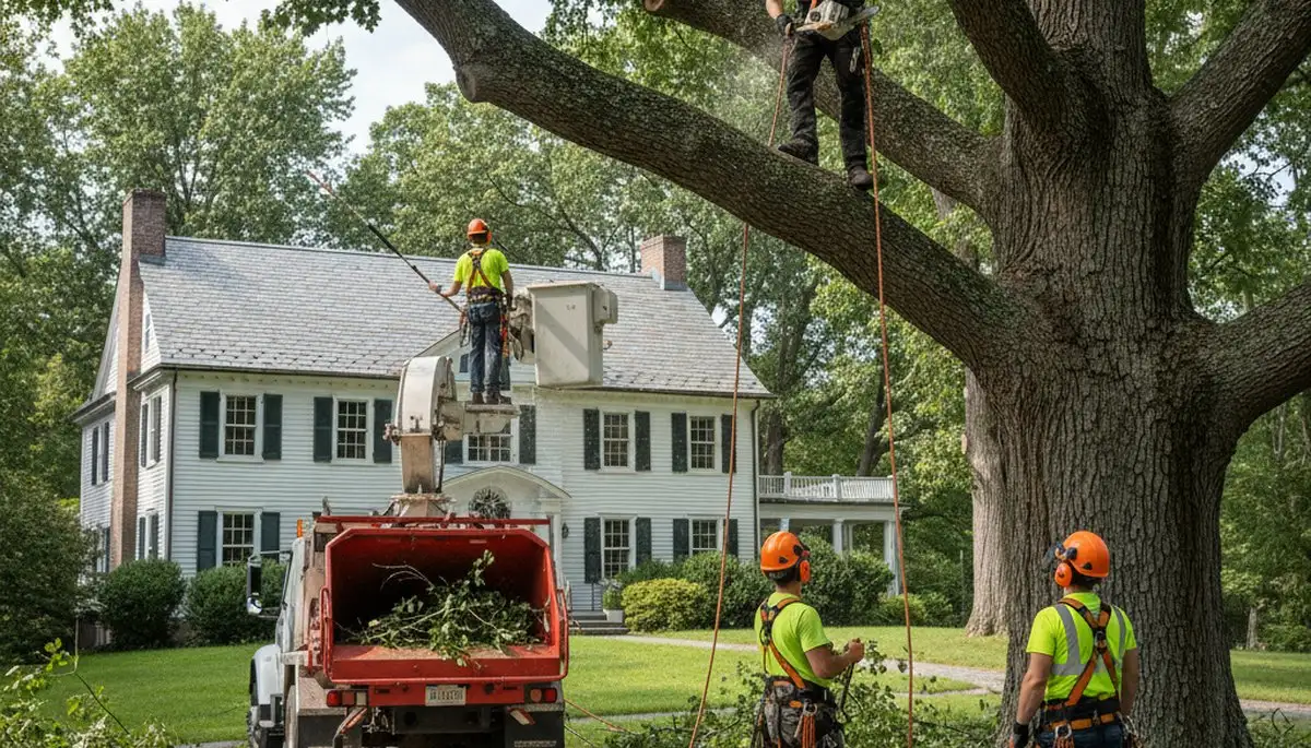 Professional tree service crew in Worcester, MA providing tree removal and trimming assistance