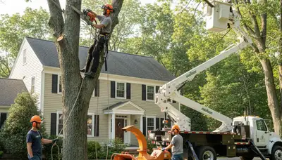 Tree service crew in Worcester, MA providing professional tree removal and cleanup