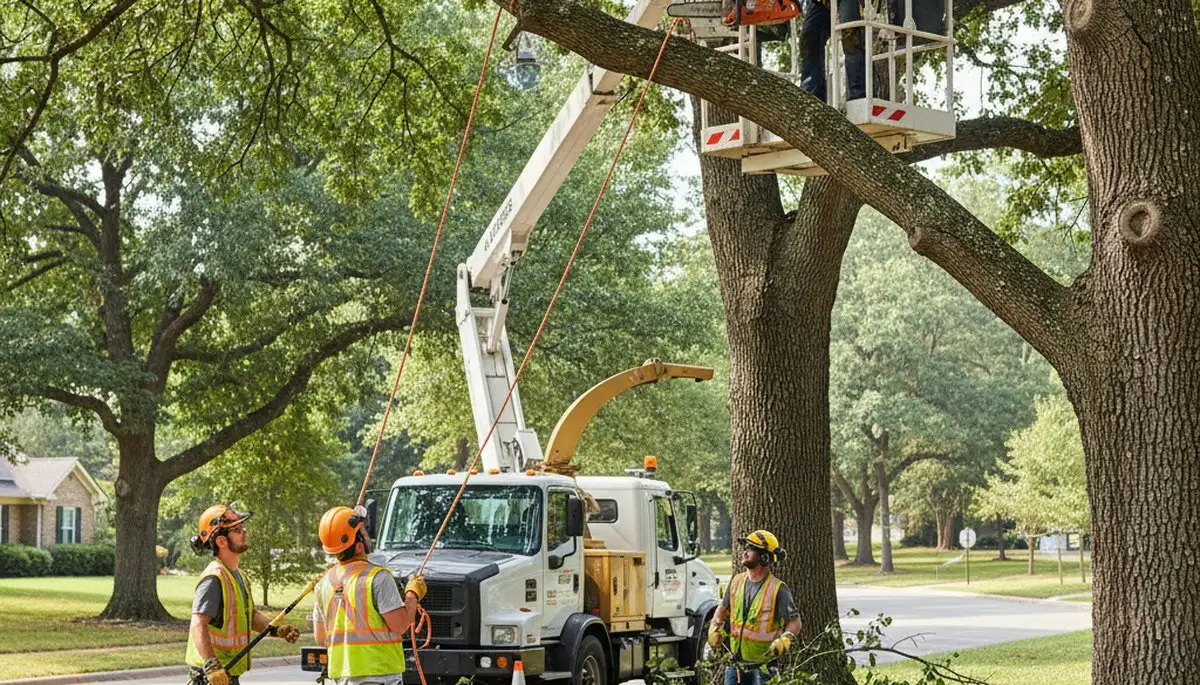 Tree trimming crew servicing trees in Worcester, MA for safer, healthier growth